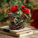 Holiday Poinsettia Table Décor Fabric Cardinals on Tree Stump, 6.5"L