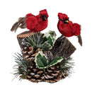 Holiday Poinsettia Table Décor Fabric Cardinals on Tree Stump, 6.5"L