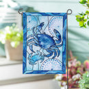 Blue Coastal Framed Crab Applique Garden Flag