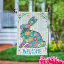 Floral Patterned Bunny Applique Garden Flag