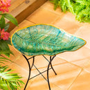 Tropical Oasis Birdbath, Fern Leaf Shaped Glass Birdbath, 18"