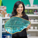 Tropical Oasis Birdbath, Fern Leaf Shaped Glass Birdbath, 18"