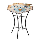 Cottage Garden Birdbath, Metal Blue Perched Bird with Stand