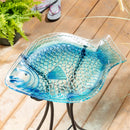 Blue Coastal Birdbath, Blue Fish Glass Birdbath, 18"