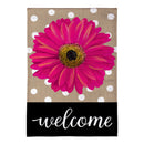 Pink Gerbera Dots Burlap Garden Flag