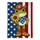 Star Spangled Cowboy Frog Burlap Garden Flag