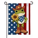 Star Spangled Cowboy Frog Burlap Garden Flag