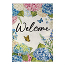 Hydrangea & Butterfly Burlap Flag House