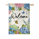 Hydrangea & Butterfly Burlap Flag House