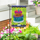 Ric Rac Happy Birthday Cake Burlap Garden Flag