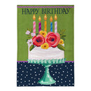 Floral Happy Birthday Cake Burlap House Flag