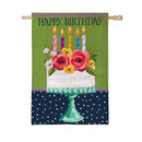 Floral Happy Birthday Cake Burlap House Flag