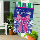 Welcome Bow Chinoiserie Burlap House Flag