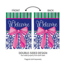 Welcome Bow Chinoiserie Burlap House Flag