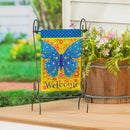 Welcome Mosaic Blue Butterfly Burlap Garden Flag