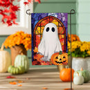 Stained Glass Halloween Ghost Burlap Flag Garden