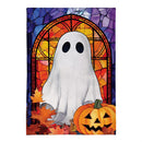 Stained Glass Halloween Ghost Burlap Flag Garden