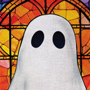 Stained Glass Halloween Ghost Burlap Flag Garden