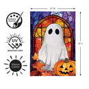 Stained Glass Halloween Ghost Burlap Flag Garden