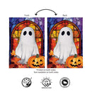 Stained Glass Halloween Ghost Burlap Flag Garden