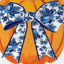 Pumpkin With Chinoiserie Bow Burlap Flag Garden
