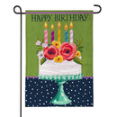 Floral Happy Birthday Cake Burlap Garden Flag