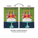 Floral Happy Birthday Cake Burlap Garden Flag