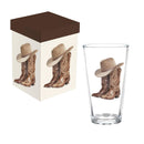 Boots & Bows Western Cowboy Boots Bar Glass Pint, 16oz, Gift Box