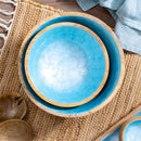 Blue Coastal Bowl Wood with Scalloped Enamel, Set of 2