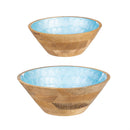 Blue Coastal Bowl Wood with Scalloped Enamel, Set of 2