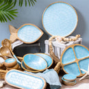 Blue Coastal Bowl Wood with Scalloped Enamel, Set of 2