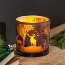 VivaStyle Pillar Candle Holder, Glass, Etched Reindeer and Trees, 6"H
