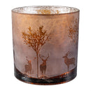 VivaStyle Pillar Candle Holder, Glass, Etched Reindeer and Trees, 6"H