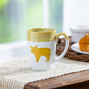 Hillside Pasture Coffee Cup Ceramic Artisanal, Farm Pig Yellow, 14oz, Gift Box