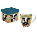 Hillside Pasture Coffee Cup Ceramic Cup O' Java, Floral Cow, 17oz, Gift Box