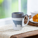 Hillside Pasture Coffee Cup Ceramic Artisanal, Farm Cow Grey, 14oz, Gift Box