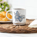 Pollinator Garden Coffee Cup Ceramic Artisanal, Butterfly Blue, 14oz, Gift Box