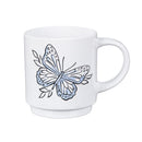 Pollinator Garden Coffee Cup Ceramic Artisanal, Butterfly Blue, 14oz, Gift Box