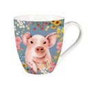 Hillside Pasture Coffee Cup Ceramic Cup O' Java, Floral Pig, 17oz, Gift Box