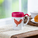 Hillside Pasture Coffee Cup Ceramic Artisanal, Farm Rooster Red, 14oz, Gift Box