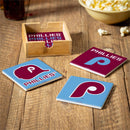 Philadelphia Phillies Throwback Ceramic Coasters Set, 4pcs with Wood Caddy