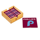 Philadelphia Phillies Throwback Ceramic Coasters Set, 4pcs with Wood Caddy