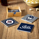 Winnipeg Jets Ceramic Coasters Set, 4pcs with Wood Caddy