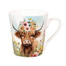 Hillside Pasture Drinkware Gift Set Ceramic Flare Cup and Decor, Farm Highland Cow, 12oz, Gift Box