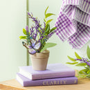 Cottage Garden Faux Floral Table Decor Artificial Lavender Butterflies, 9.75"H, In Wood Tray