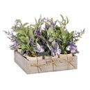 Cottage Garden Faux Floral Table Decor Artificial Lavender Butterflies, 9.75"H, In Wood Tray