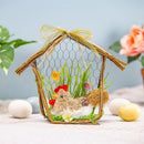 Bunny Blooms Faux Floral Table Decor Natural Fiber Chicken Coop with Florals, 10.5"L