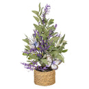 Cottage Garden Faux Floral Table Decor Artificial Lavender with Butterflies in Pot, 12"H