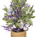 Cottage Garden Faux Floral Table Decor Artificial Lavender with Butterflies in Pot, 12"H