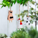Hillside Pasture Garden Bell, Ceramic, Farm Animal Ceramic Bell with Jute, 5", Asst of 3